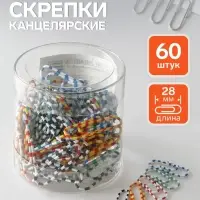 Скрепки канцелярские &laquo;Зебра&raquo;, 28 мм, 80 шт., цветные, пластиковые, в пластиковой коробке