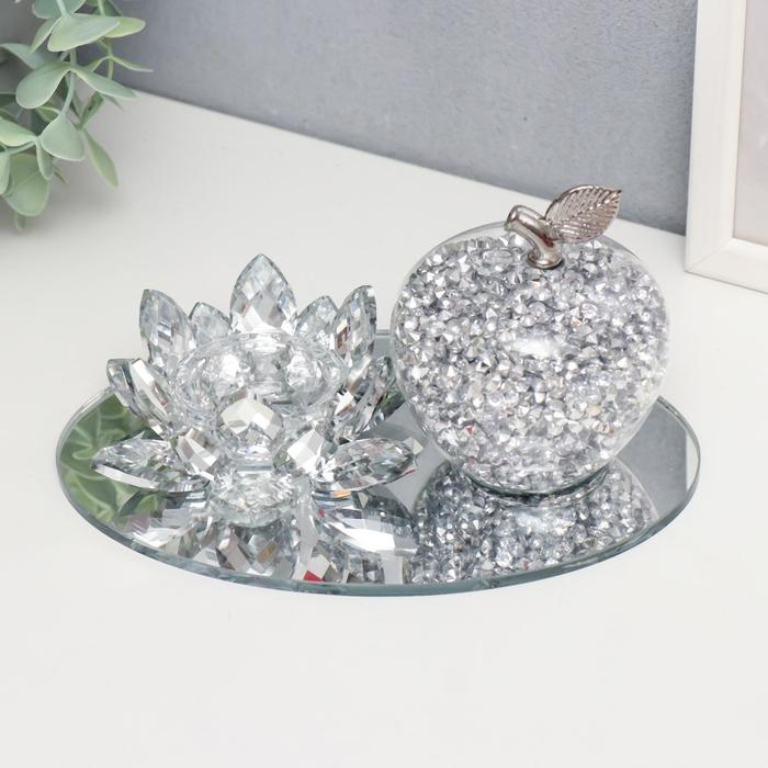 Сувенир стекло  Сувенир стекло "Лотос и яблоко на зеркале" 10,5х14х19 см