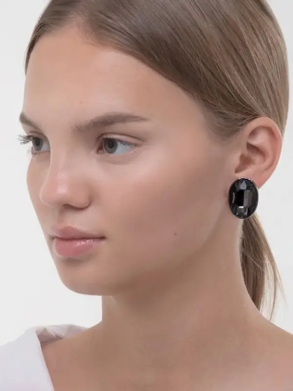 Серьги клипсы для ушей QF &laquo;Овал&raquo;, цвет серебро, серый