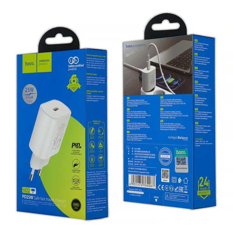 Переходник сетевого зарядного устройства на Type-C PD25W N22 HOCO белый