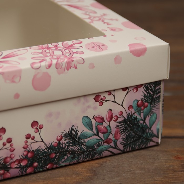 Новый год. Коробка подарочная новогодняя складная, крышка-дно, с окном Новый год. Коробка подарочная новогодняя складная, крышка-дно, с окном "Merry Christmas" 21 х 15 х 7 см