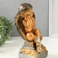 Фигура гипс &laquo;Ангел на пьедестале&raquo;, чёрный с золотом, 25&times;13&times;11 см