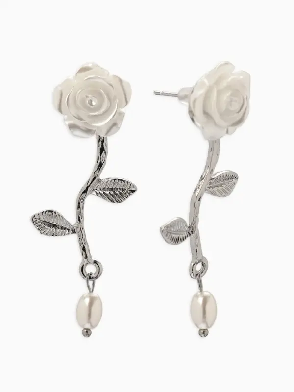 Серьги &laquo;Цветок розы&raquo;, белые в серебре