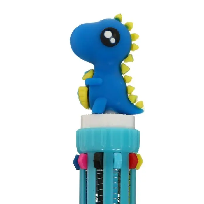 Ручка шариковая автоматическая 10-ти цветная, Ручка шариковая автоматическая 10-ти цветная, "Динозавр", цвет синий, в пакете