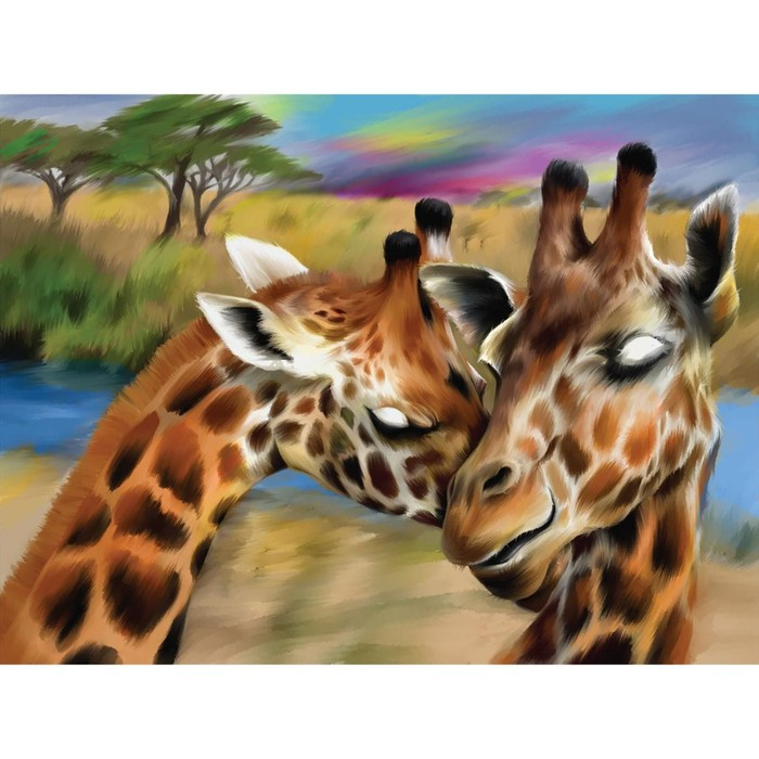 Алмазная мозаика с полным заполнением на холсте «Жирафы», 30 х 40 см Алмазная мозаика с полным заполнением на холсте «Жирафы», 30 х 40 см