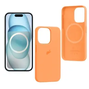 Чехол для iPhone 15 Pro Max Silicone Case 100% ORG (MagSafe + анимация NFC Clear) c LOGO Orange Sorbet