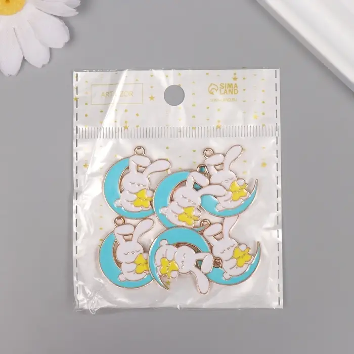 Декор для творчества металл, эмаль Декор для творчества металл, эмаль "Зайчик на голубом месяце" 2,9х2,5 см