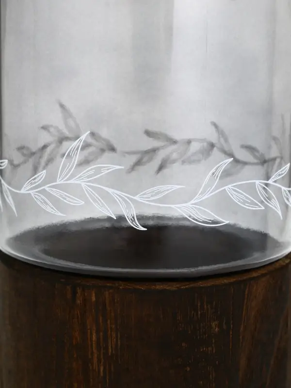 Ваза для цветов с деревянной подставкой из темного стекла, 25.5&times;10 см, 1.25 литра