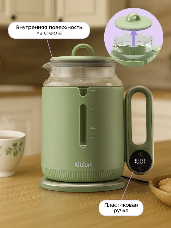 Чайник электрический стеклянный КТ-6751 - 1.5 л Чайник электрический стеклянный КТ-6751 - 1.5 л