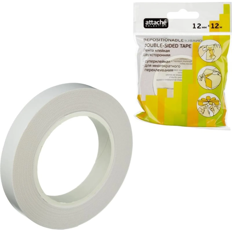Клейкая лента канцелярская 2-х сторон,переклеив, 12ммХ12м