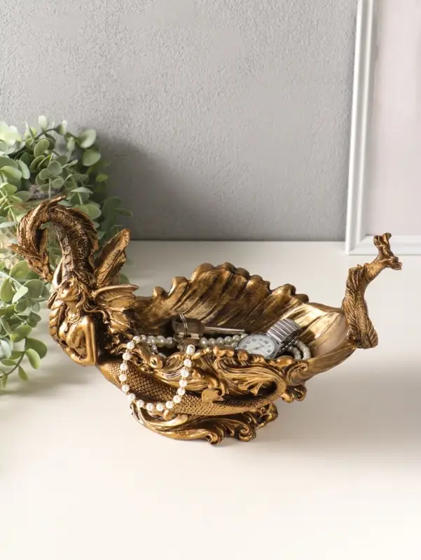 Подставка для мелочей "Девушка с драконом" 20,5х32х17 см, бронза