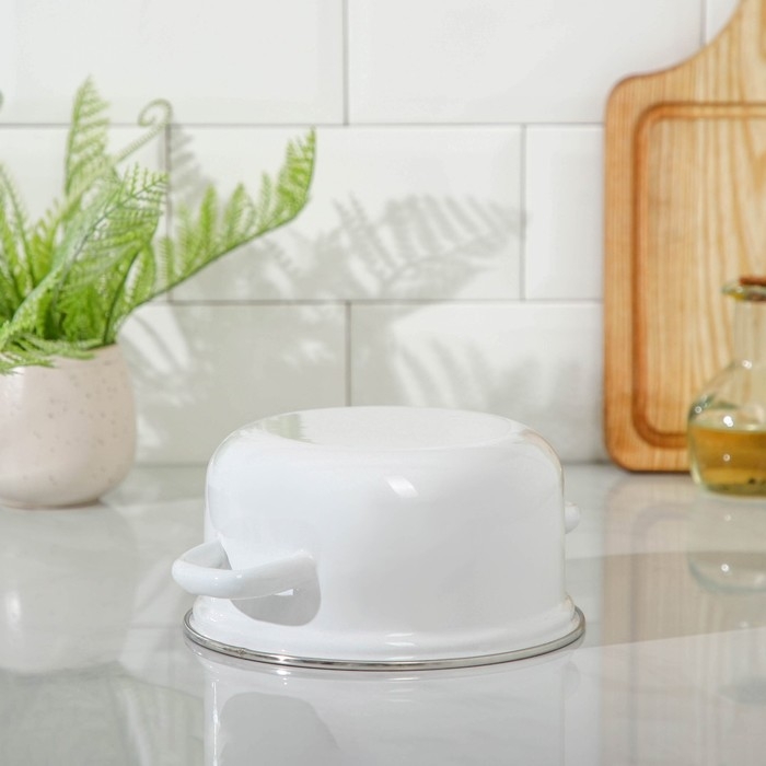 Кастрюля эмалированная, 1,5 л, d=16 см, h=9,5 см, цвет белый