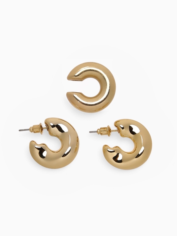 Набор серьги и каффы 3 шт «Бублик» капли, цвет золото