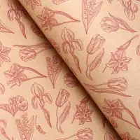 Крафт бумага "Ирисы" красный цв. на коричневом фоне 0,72 х 10 &plusmn;5% м, 60 гр