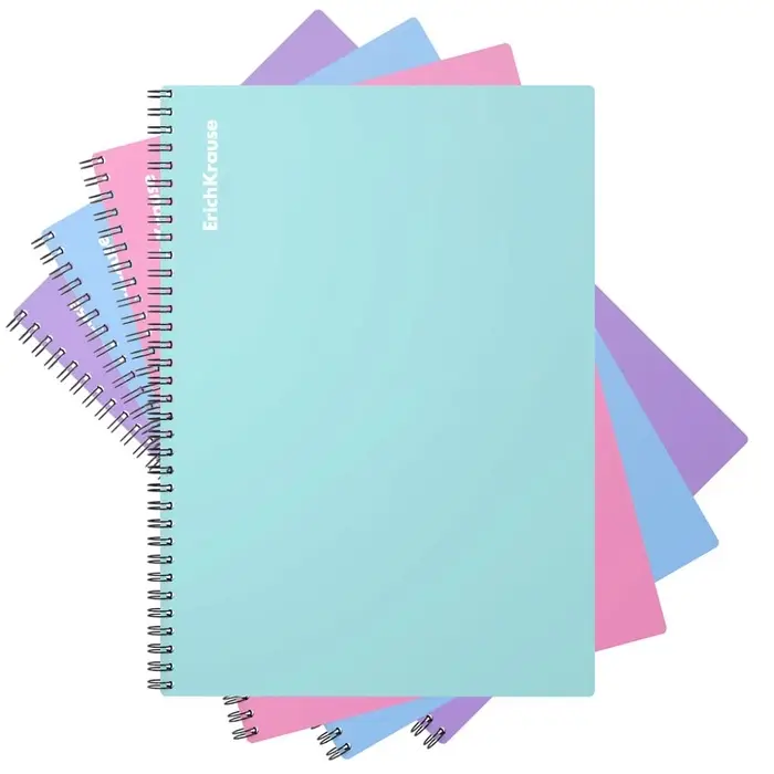 Тетрадь на спирали ErichKrause. Pastel А4, 80 листов, в клетку, пластиковая обложка, блок офсет, МИКС