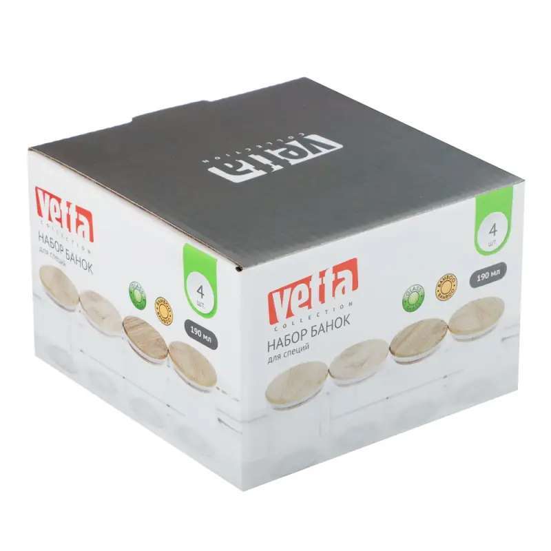 VETTA ЭКО Набор банок для специй, 4шт., 190мл,стекло, бамбук