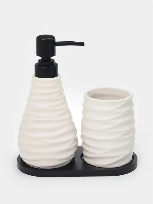 Набор для ванной "Sea Salt", 3 предмета (дозатор для мыла, стакан, подставка), цвет белый