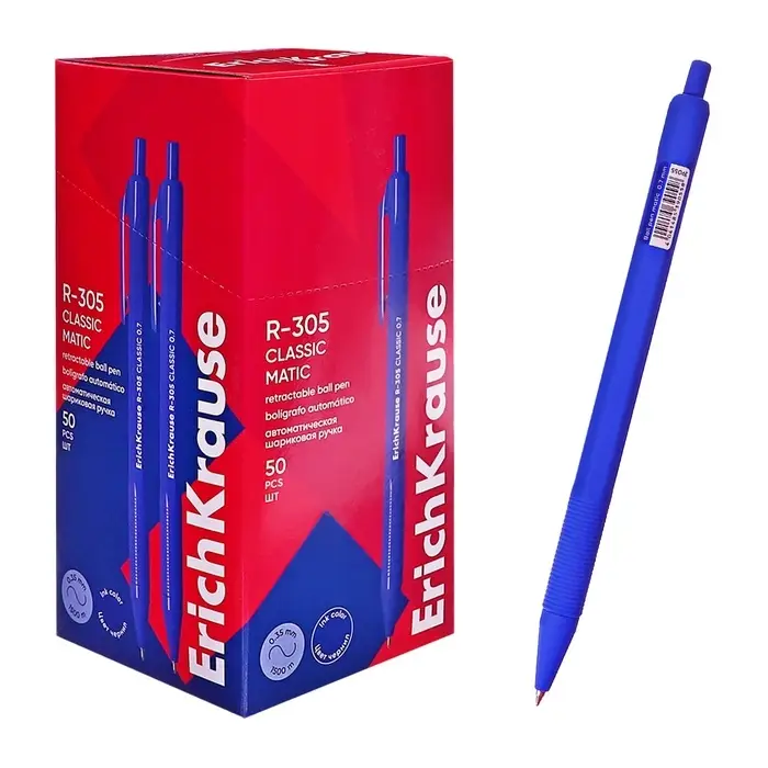 Ручка шариковая автоматическая ErichKrause R-305, узел 0.7 мм, чернила синие, длина линии письма 1000 метров Ручка шариковая автоматическая ErichKrause R-305, узел 0.7 мм, чернила синие, длина линии письма 1000 метров