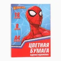 Цветная бумага, А4, 16 листов, 16 цветов, немелованная, односторонняя, на скрепке, 48 г/м&sup2;, &laquo;Человек-паук&raquo;