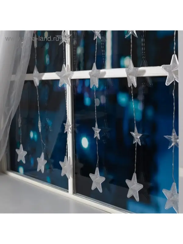 Гирлянда &laquo;Бахрома&raquo; 2.4&times;0.9 м с насадками &laquo;Звёздочки&raquo;, IP20, прозрачная нить, 186 LED, свечение синее, 8 режимов, 220 В