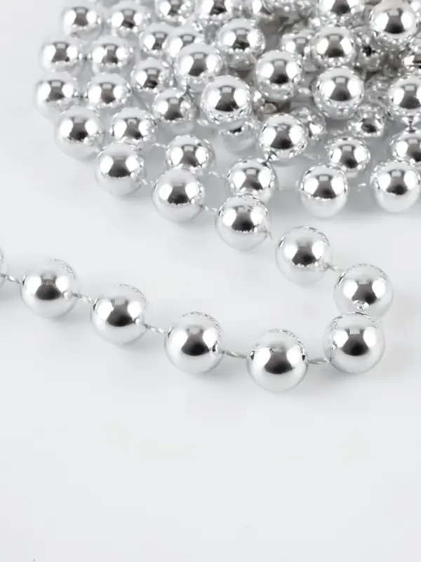 Бусы на нитях, 12 мм, 2 м, цвет серебряный