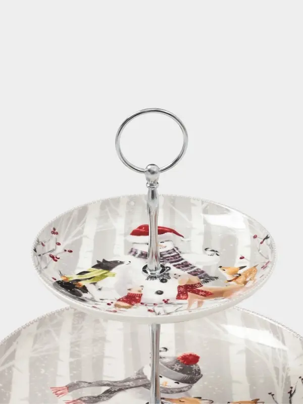 Блюдо 2 яруса Блюдо 2 яруса "Снежные забавы" 22,5 см