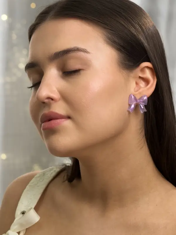 Серьги пластик &laquo;Бантик&raquo;, перламутровый, фиолетовые