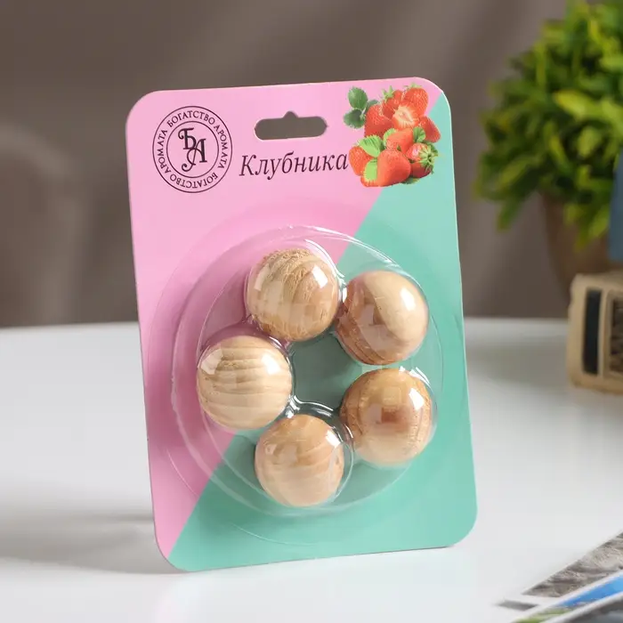 Набор деревянных аромашариков  Набор деревянных аромашариков "Клубника", 5 шт, Богатство Аромата