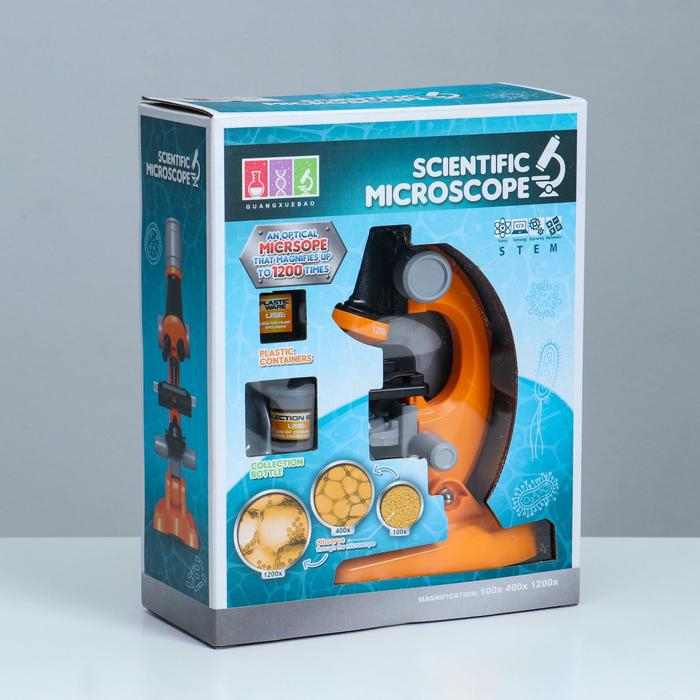 Микроскоп Микроскоп "Юный ботаник" кратность до х1200, оранжевый, подсветка