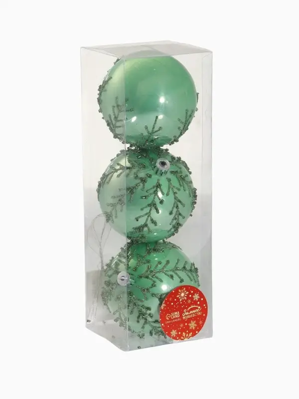 Ёлочные игрушки &laquo;Хайдвин&raquo;, шары новогодние, d=8 см, набор 3 шт., холодок, зелёный