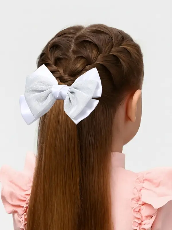 Бант для волос на резинке &laquo;Школьница. Стиль&raquo;, классика грация, 11.5 см, серебристо-белый