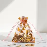 Набор мешочков подарочных 100шт.  "Сердечки", 10*12, цвет розовый с золотом (4621385)