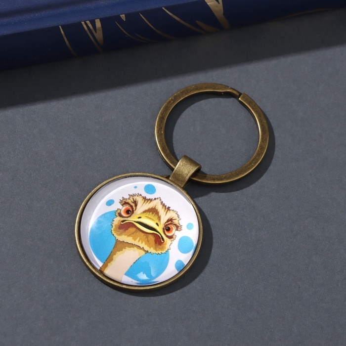 Брелок стекло, металл  Брелок стекло, металл "Круг. Страус" d=3 см