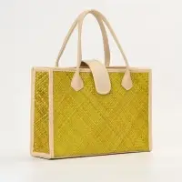 Сумка плетёная на застёжке из пандана, 35&times;12&times;40 см, жёлтая