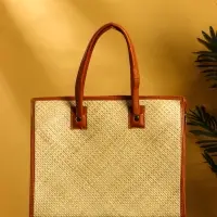 Сумка плетёная на молнии из пандана 41х16х50 см, светло-коричневый