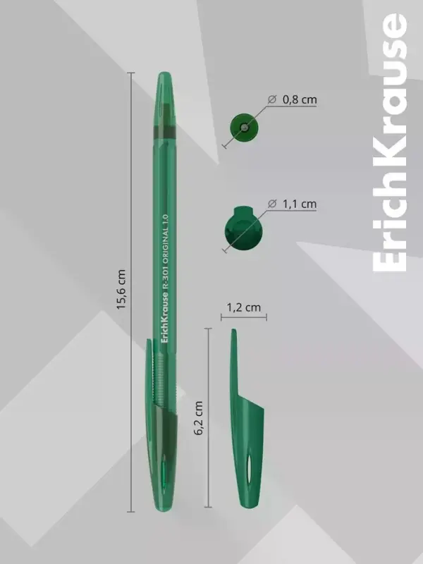 Ручка шариковая ErichKrause R-301 Stick Original, узел 1мм, зеленая