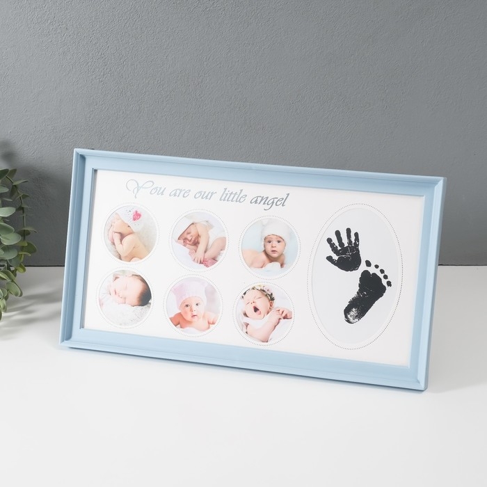 Фоторамка пластик на 6 фото 6х6 см  Фоторамка пластик на 6 фото 6х6 см "Маленький ангел" голубая 2х38х20 см