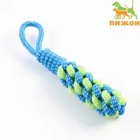 Игрушка канатная, плетёная с ручкой, 120 г, до 31 см, синяя, зелёная