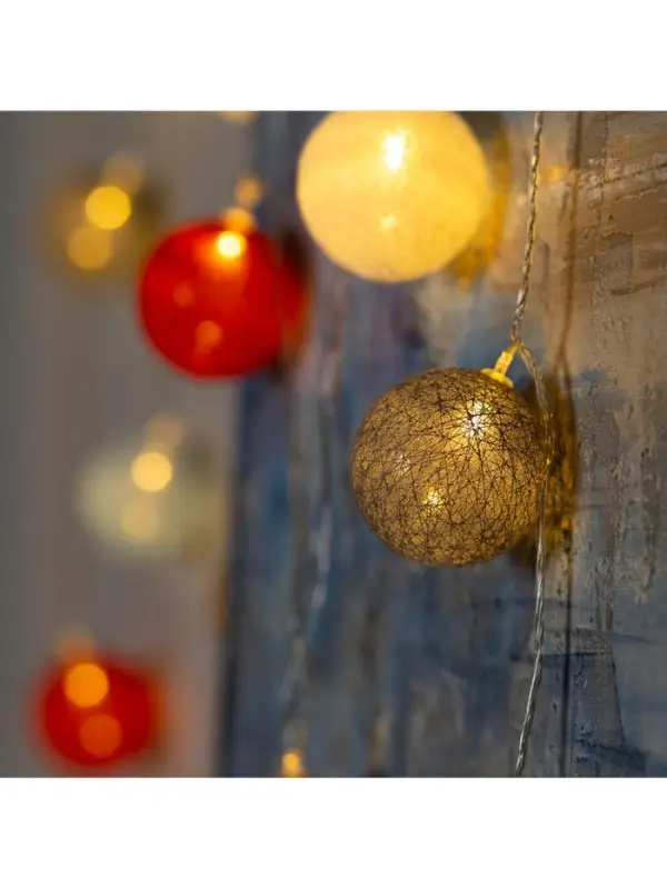 Гирлянда &laquo;Нить&raquo; 5 м с насадками &laquo;Клубки красно-голубые&raquo;, IP20, прозрачная нить, 20 LED, свечение тёплое белое, 220 В