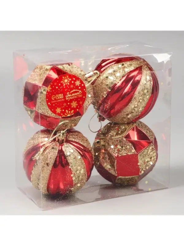 Ёлочные игрушки &laquo;Праздничный блеск&raquo;, d=8 см, набор 4 шт., красно-золотой