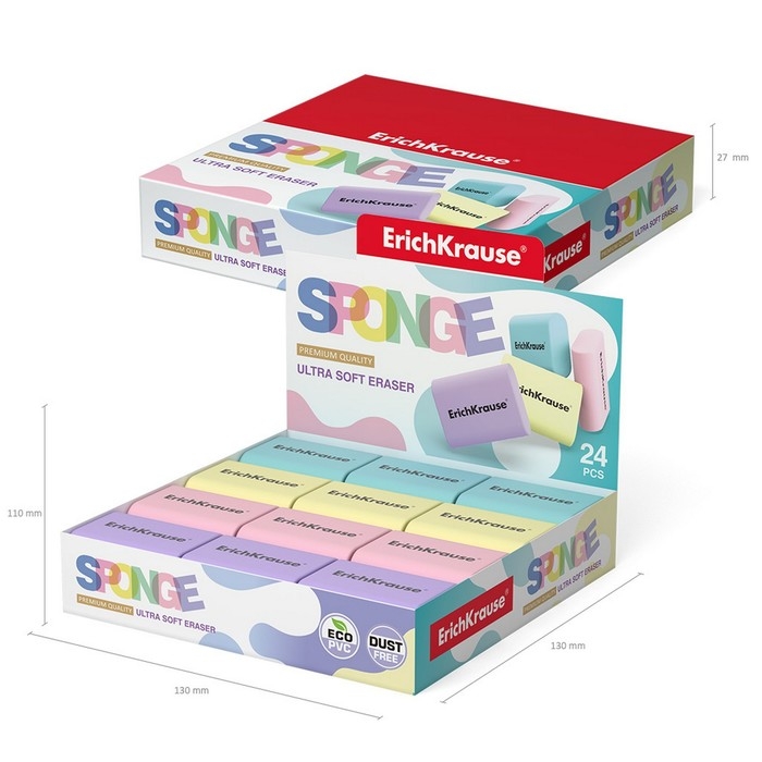 Ластик ErichKrause Sponge 37 х 33 х 15 мм, микс, цена 1 шт Ластик ErichKrause Sponge 37 х 33 х 15 мм, микс, цена 1 шт