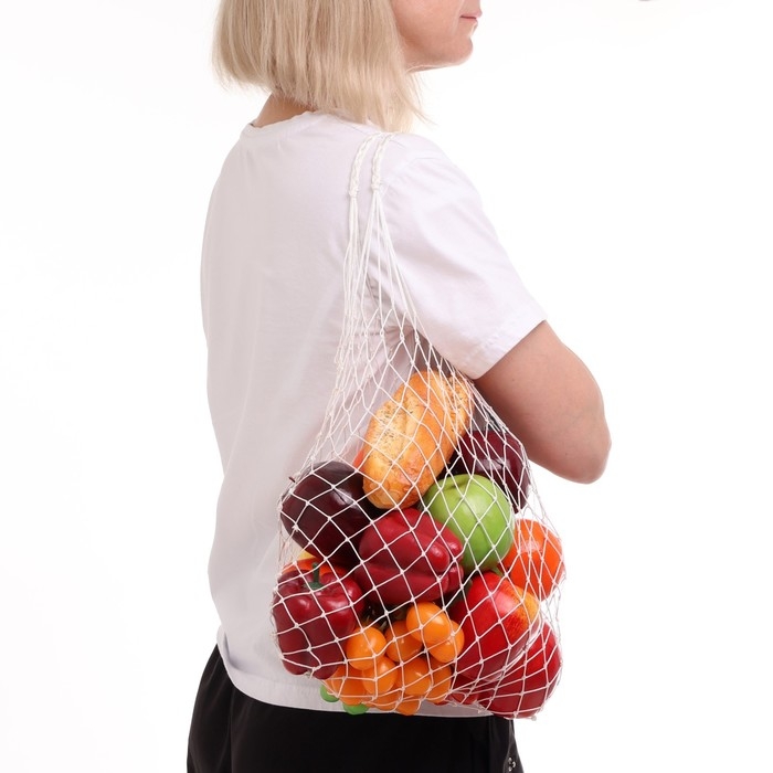 Авоська плетёная сумка 6 л, 38 см, ручка 18 см, клетка 2 см, плотный капрон, набор 2 шт Авоська плетёная сумка 6 л, 38 см, ручка 18 см, клетка 2 см, плотный капрон, набор 2 шт