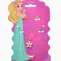 Набор детский "Выбражулька" 3 пред-а: кулон, кольцо, серьги, цветок, розовый в золоте