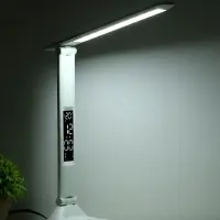 Лампа настольная светодиодная, часы, календарь, термометр, 3 режима, USB, 12&times;17&times;34 см, белая