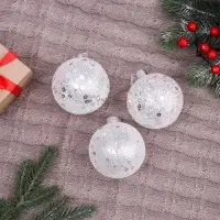 Ёлочные шары &laquo;Снежное царство&raquo;, d=8 см, набор 3 шт., звездопад, белые