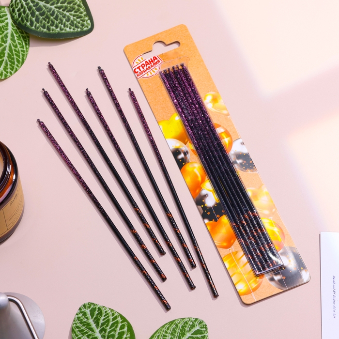 Набор свечей в торт, 6 штук Набор свечей в торт, 6 штук "Сияние", розовый с чёрным, 17 см