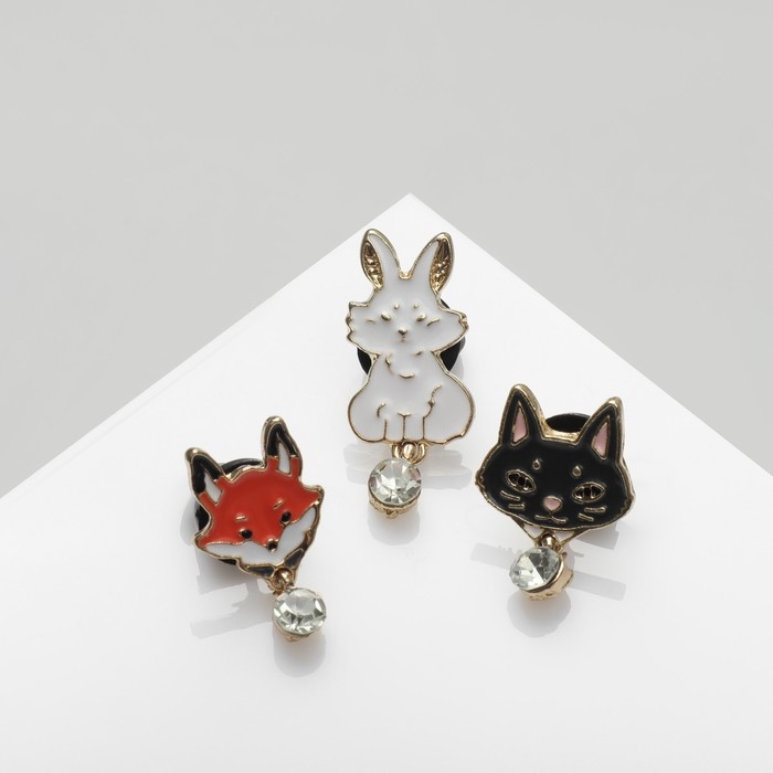 Набор значков (3 шт.) «Зверинец», форма МИКС, цветные в золоте Набор значков (3 шт.) «Зверинец», форма МИКС, цветные в золоте