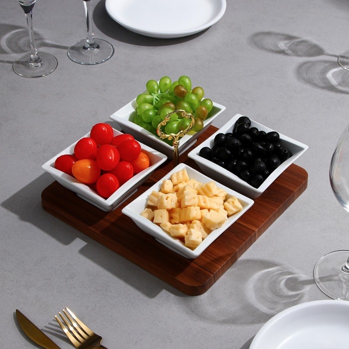 Менажница Negin, 4 шт:300 мл, деревянное основание, фарфор, Иран Менажница Negin, 4 шт:300 мл, деревянное основание, фарфор, Иран