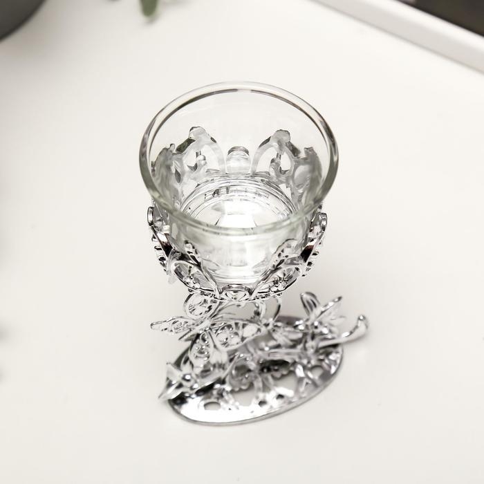 Подсвечник пластик, стекло Подсвечник пластик, стекло "Бабочка" серебро 12х7,5х6 см