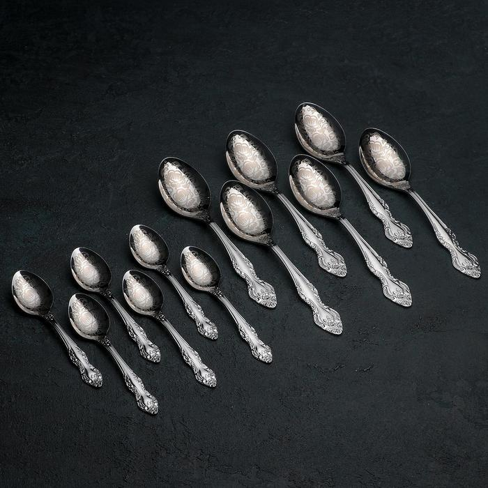 Набор столовых приборов «Тройка», 18 предметов, художественная роспись, картонная коробка Набор столовых приборов «Тройка», 18 предметов, художественная роспись, картонная коробка